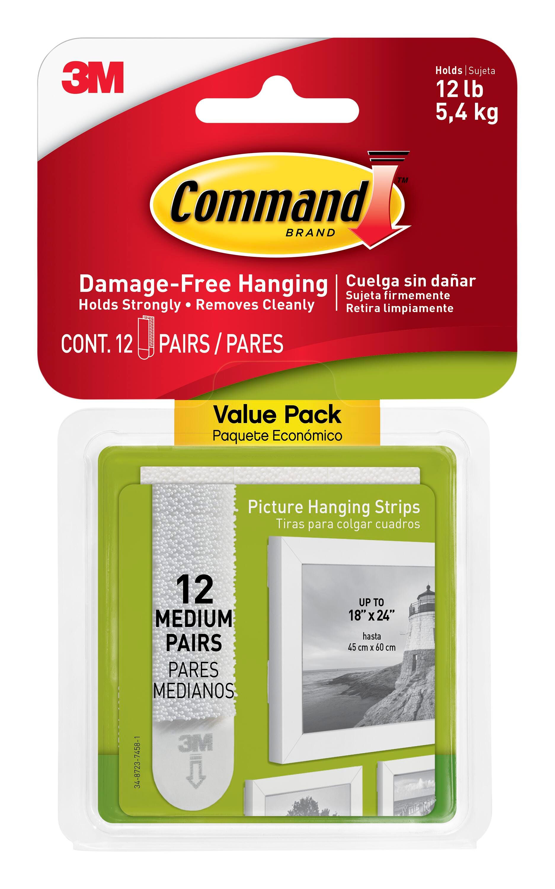 Command Picture Hanging Strips, 12 Pound, White, 12 Pairs 2151101