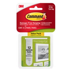Command Picture Hanging Strips, 12 Pound, White, 12 Pairs 2151101