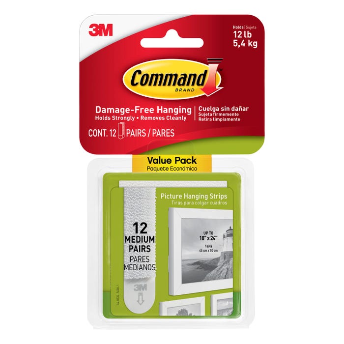 Command Picture Hanging Strips, White, 12 Pairs