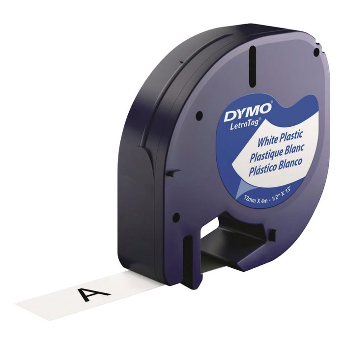Dymo LetraTag Label Tape, 1/2 Inch x 13 Feet, Plastic, White, Pack of 6