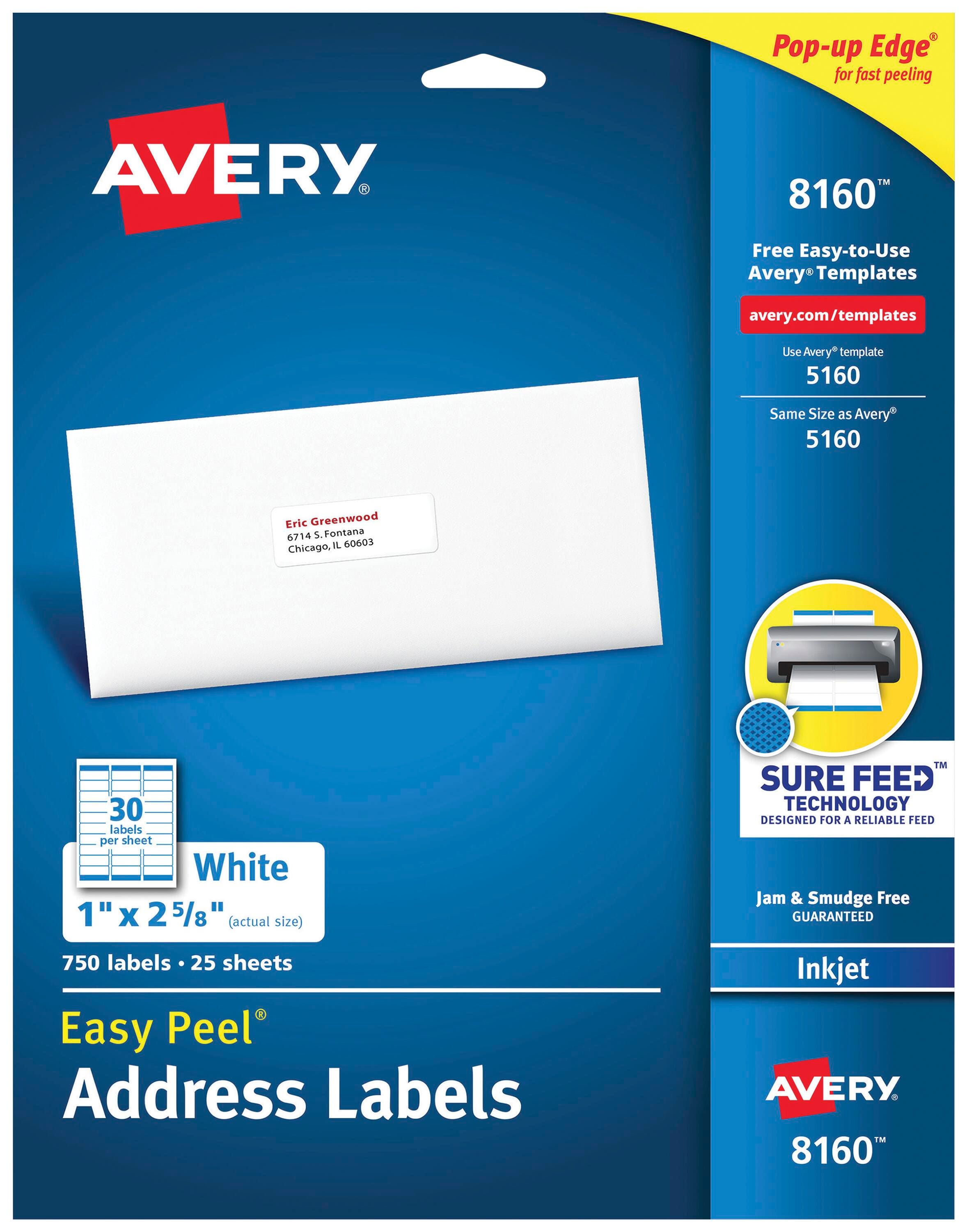 Avery Easy Peel Address Labels, Inkjet, 1 x 2-5/8 Inches, Pack of 750 067678