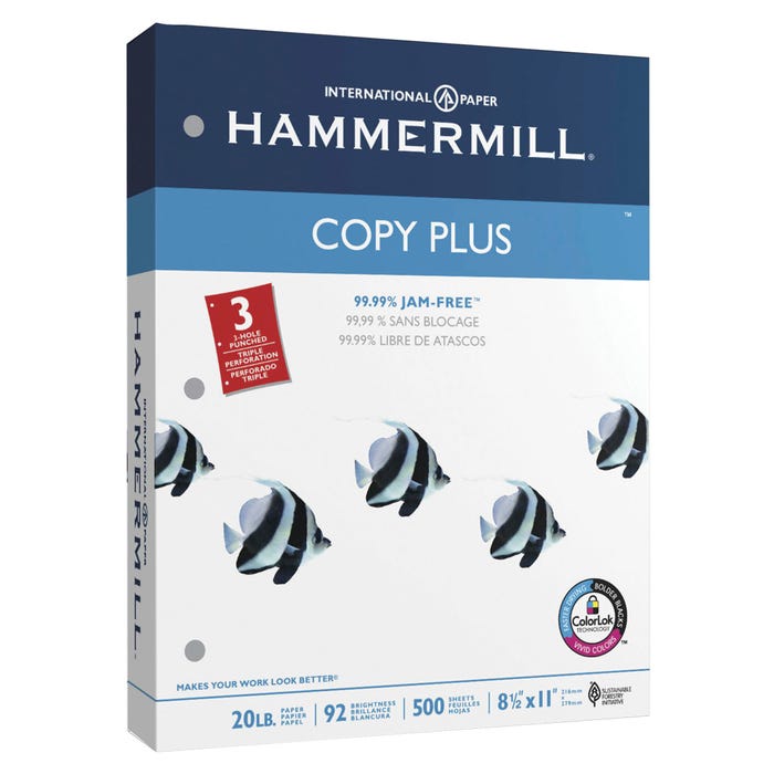Hammermill Multipurpose Copy Paper, 8-1/2 x 11 Inches, 3-Hole Punched, 500 Sheets