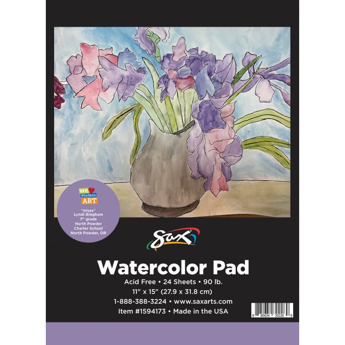 Sax Watercolor Pad, 90 lb, 11 x 15 Inches, White, 24 Sheets