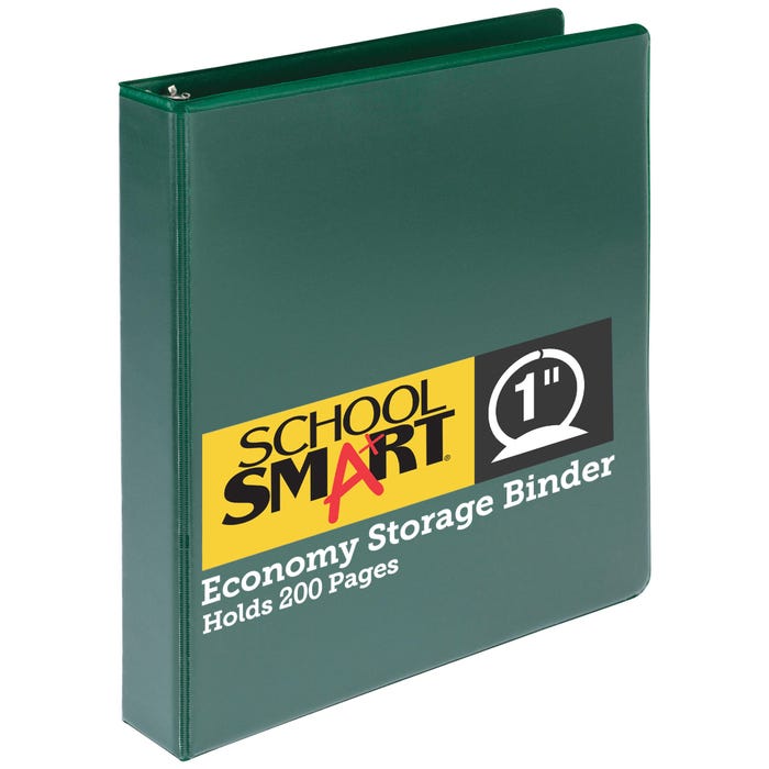 School Smart Round Ring Binder, Polypropylene, 1 Inch, Green