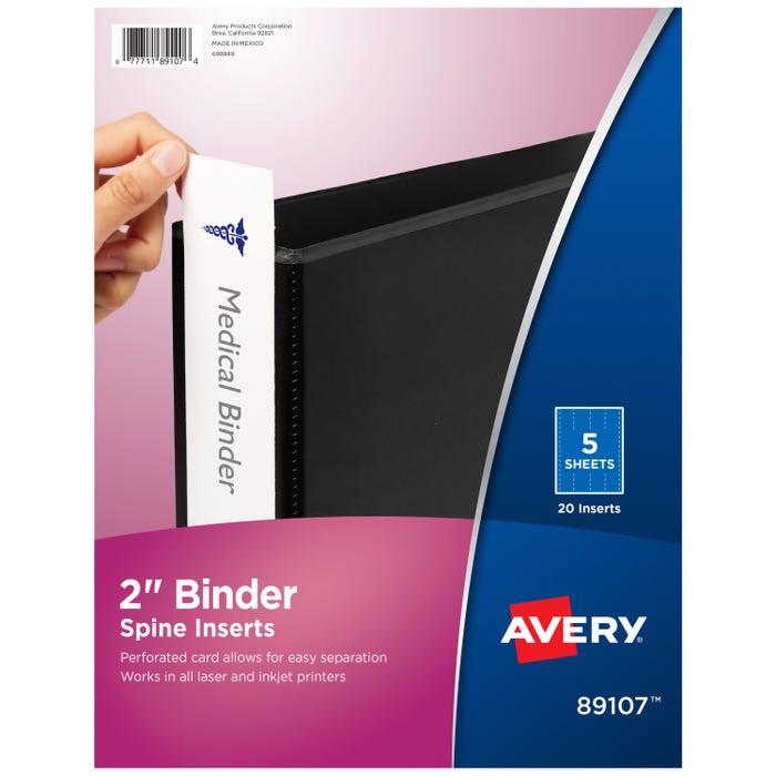 Avery Customizable Binder Spine Insert, 2 Inches, White, Pack of 20