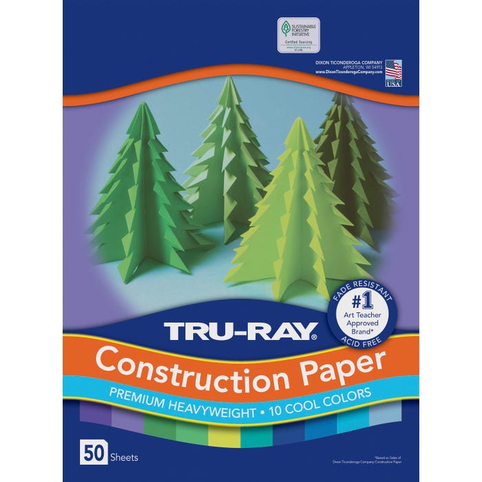 Tru-Ray Sulphite Construction Paper, 12 x 18 Inches, Assorted Cool Color, Pack of 50