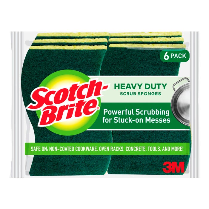 Scotch-Brite Heavy Duty Scrub Sponge, Yellow/Green, Pack of 6
