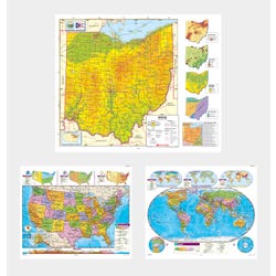 Social Studies OHIO/U.S./WORLD MAP COMBO, Markable, Erasable, Grades 4-12, Item Number 1566322