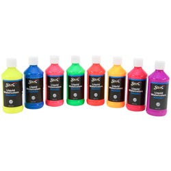 Sax Liquid Washable Watercolor Paints, 8 Ounces, Assorted Fluorescent Colors, Set of 8, Item Number 1567859