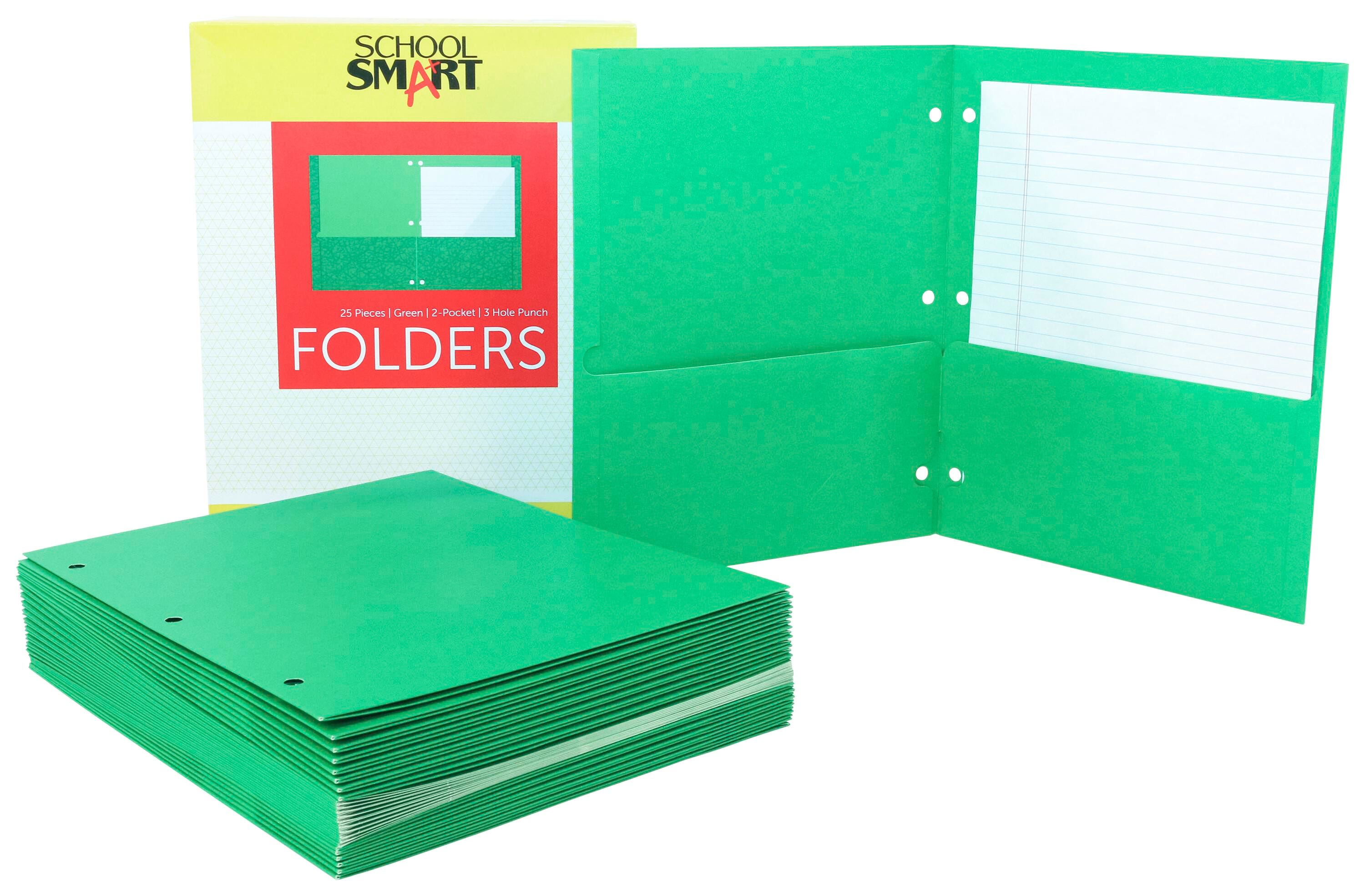 School Smart 2-Pocket Folders, Letter Size, 3 Hole Punched, Green, Pack of 25 2136633