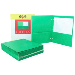 School Smart 2-Pocket Folders, Letter Size, 3 Hole Punched, Green, Pack of 25 2136633