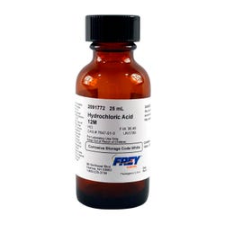 Frey Scientific Hydrochloric Acid, 12M Solution, Lab Grade, 25mL