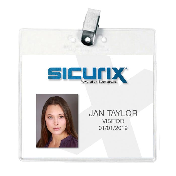 SICURIX Horizontal Pre-Punched ID Badge Holder with Clip, 4 x 3 Inches, Vinyl, Clear, Pack of 50