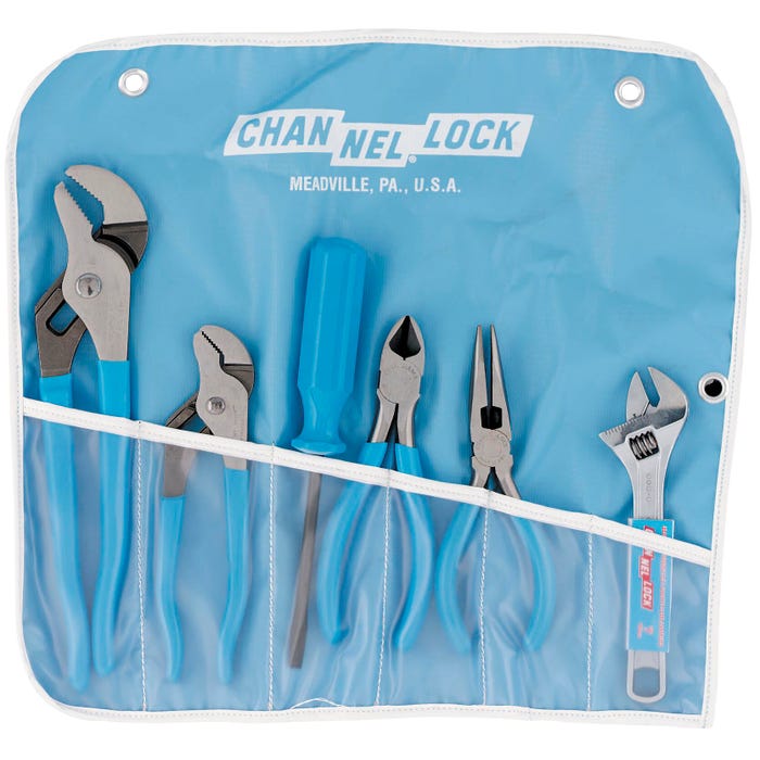 Channel Lock Tool Plier Set, High Carbon Drop Forged Steel, Comfort Grip Handle, Blue, Polished, Set of 7