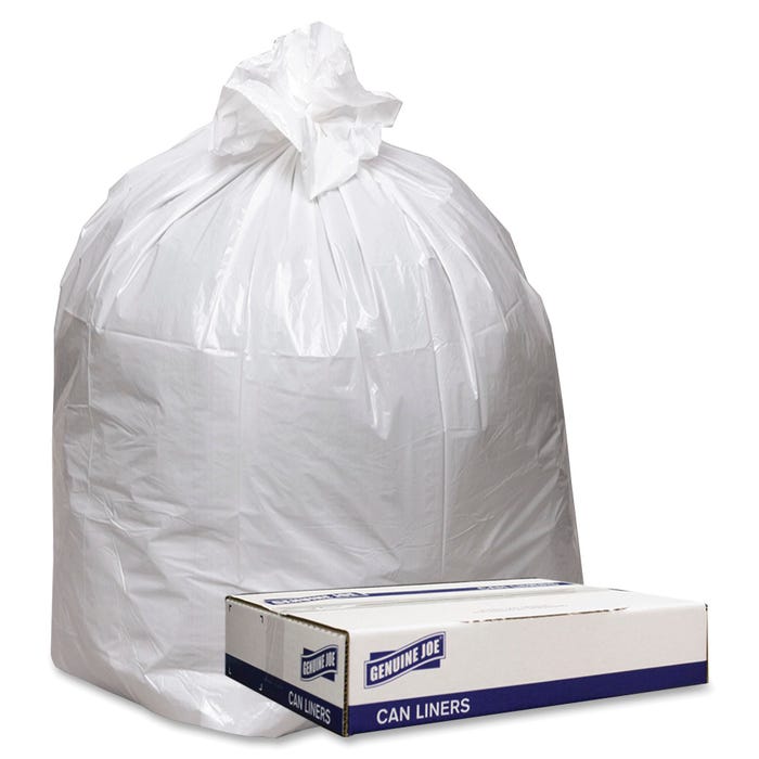 Genuine Joe Low Density Can Liners, 56 Gallon, 0.90 mil, White, Pack of 100