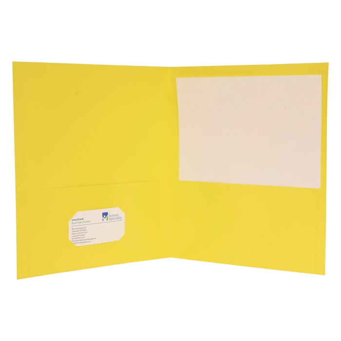 School Smart 2-Pocket Folders with No Brads, Yellow, Pack of 25