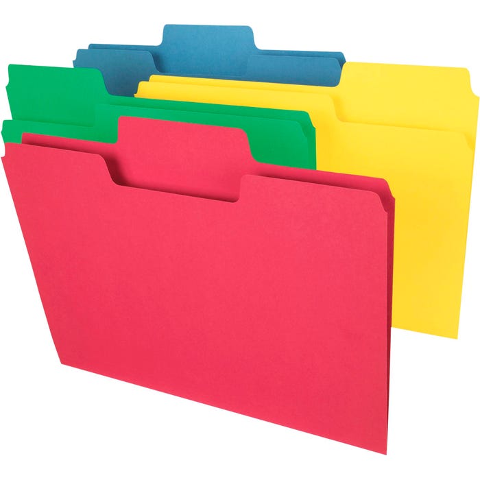 Smead SuperTab File Folders with Oversized Tabs, Letter Size, 1/3 Cut Tabs, Assorted Colors, Pack of 100