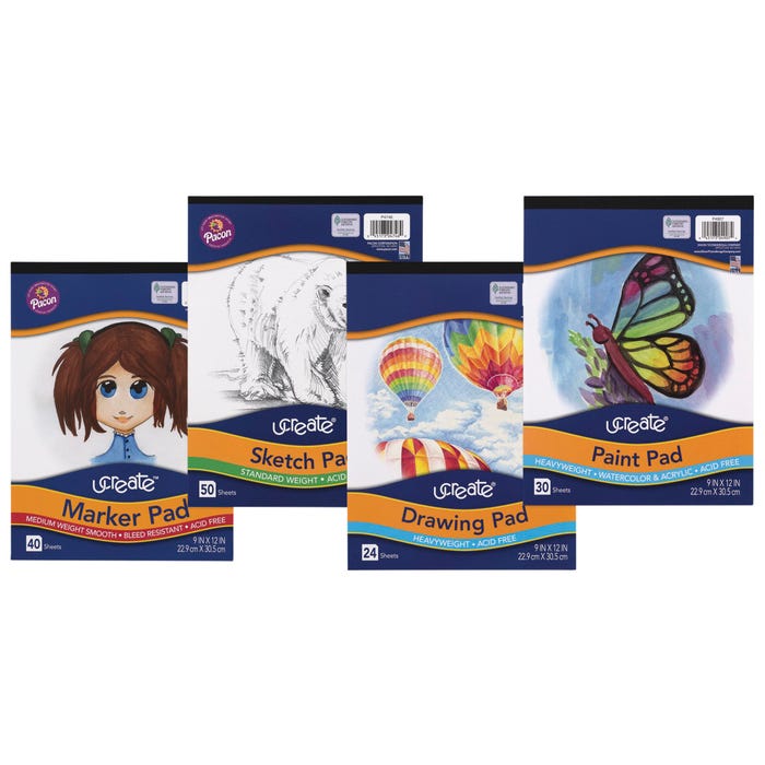 UCreate Art Pad Bundle, 9 x 12 Inches, 4 Assorted Types, 144 Sheets