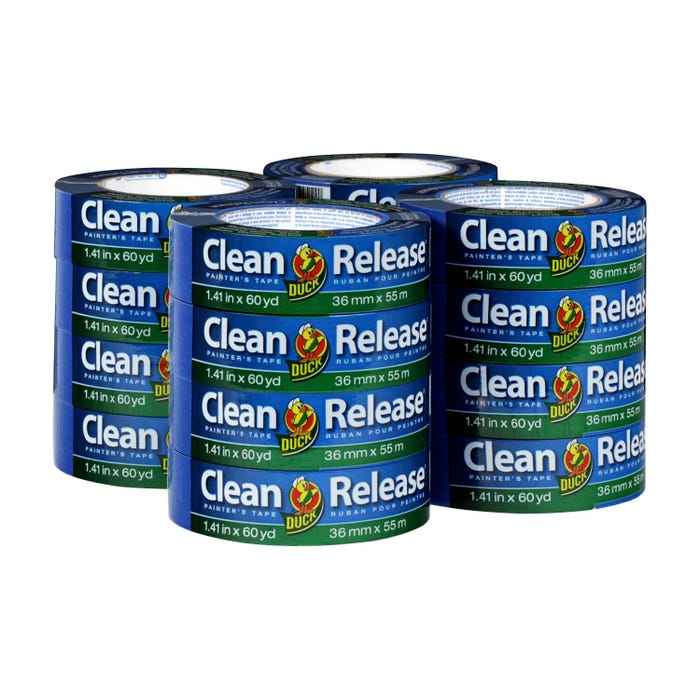 Duck Brand Clean Release Painters Tape, 1-2/5 Inches x 60 Yards, Blue, Pack of 16