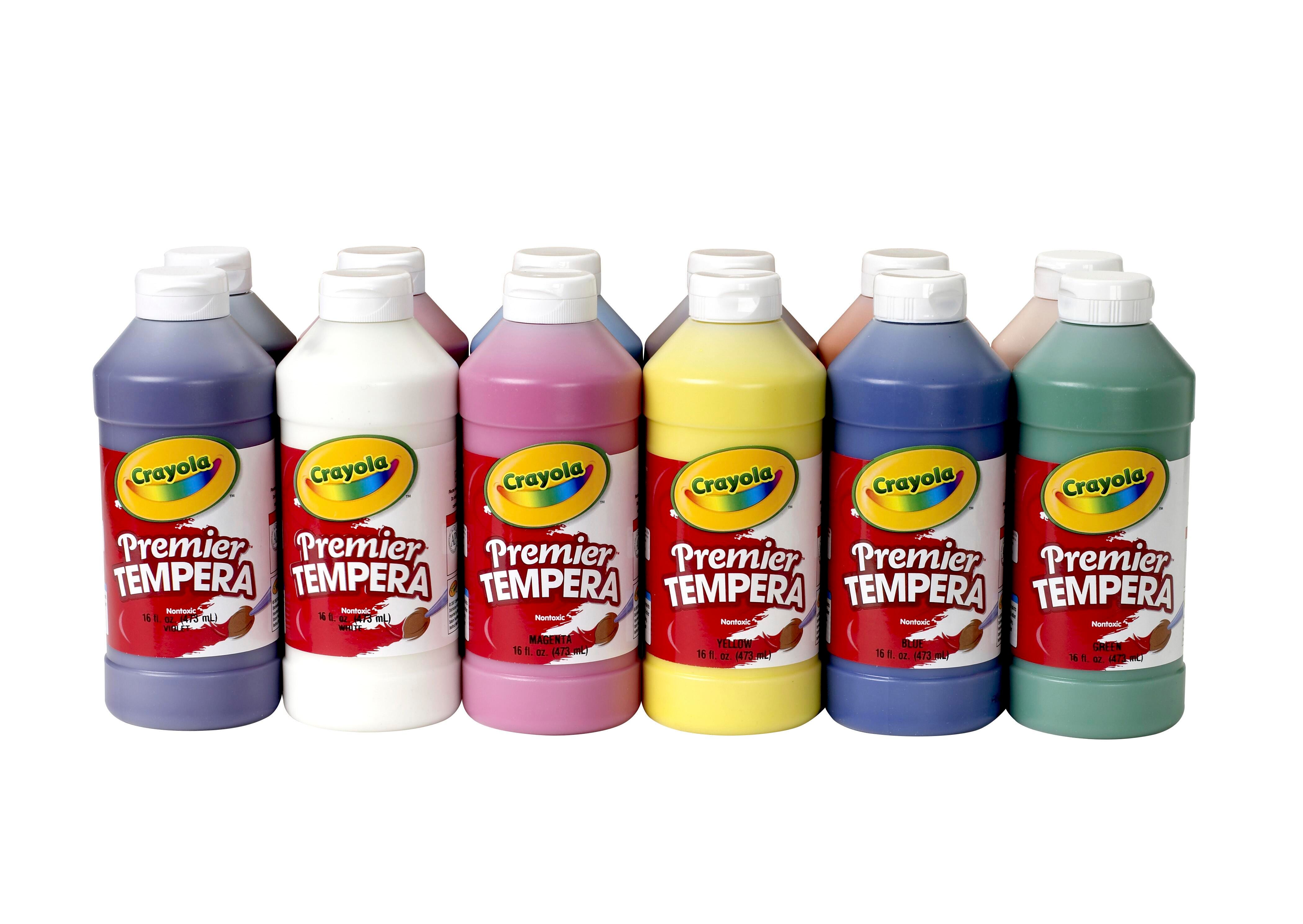 Crayola Premier Tempera Paint, 1 Pint Bottles, Assorted Colors, Set of 12 213986