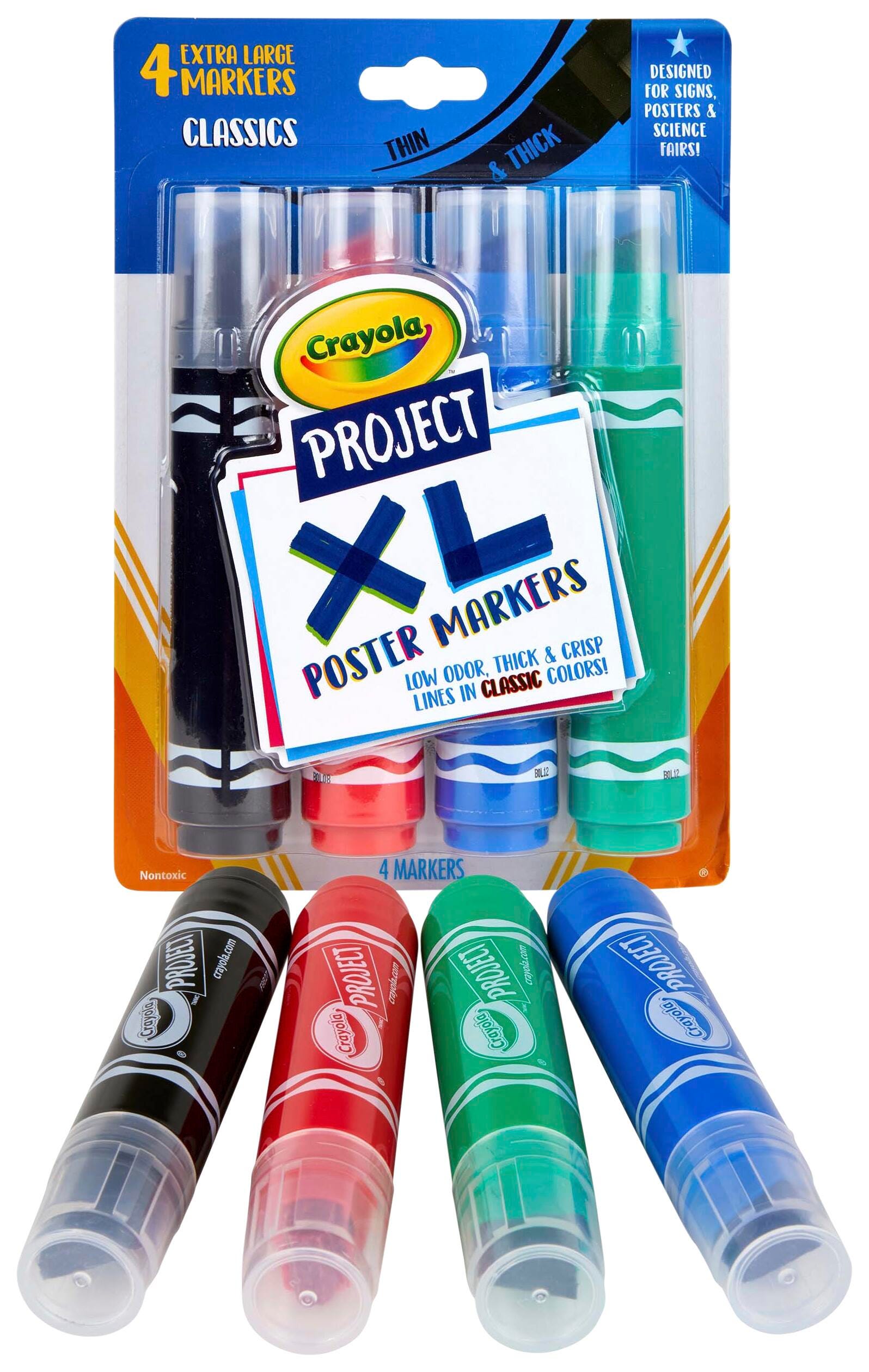 Crayola Project XL Poster Markers, Assorted Classic Colors, Set of 4 2020059
