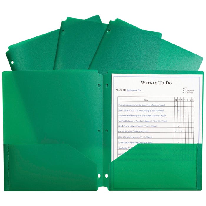 C-Line Heavyweight Two-Pocket Poly Folder, Green, Pack of 25