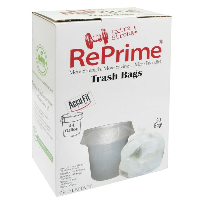 Heritage Low Density Can Liners, 44 Gallon, 0.90 mil, Clear, 50 Count Box