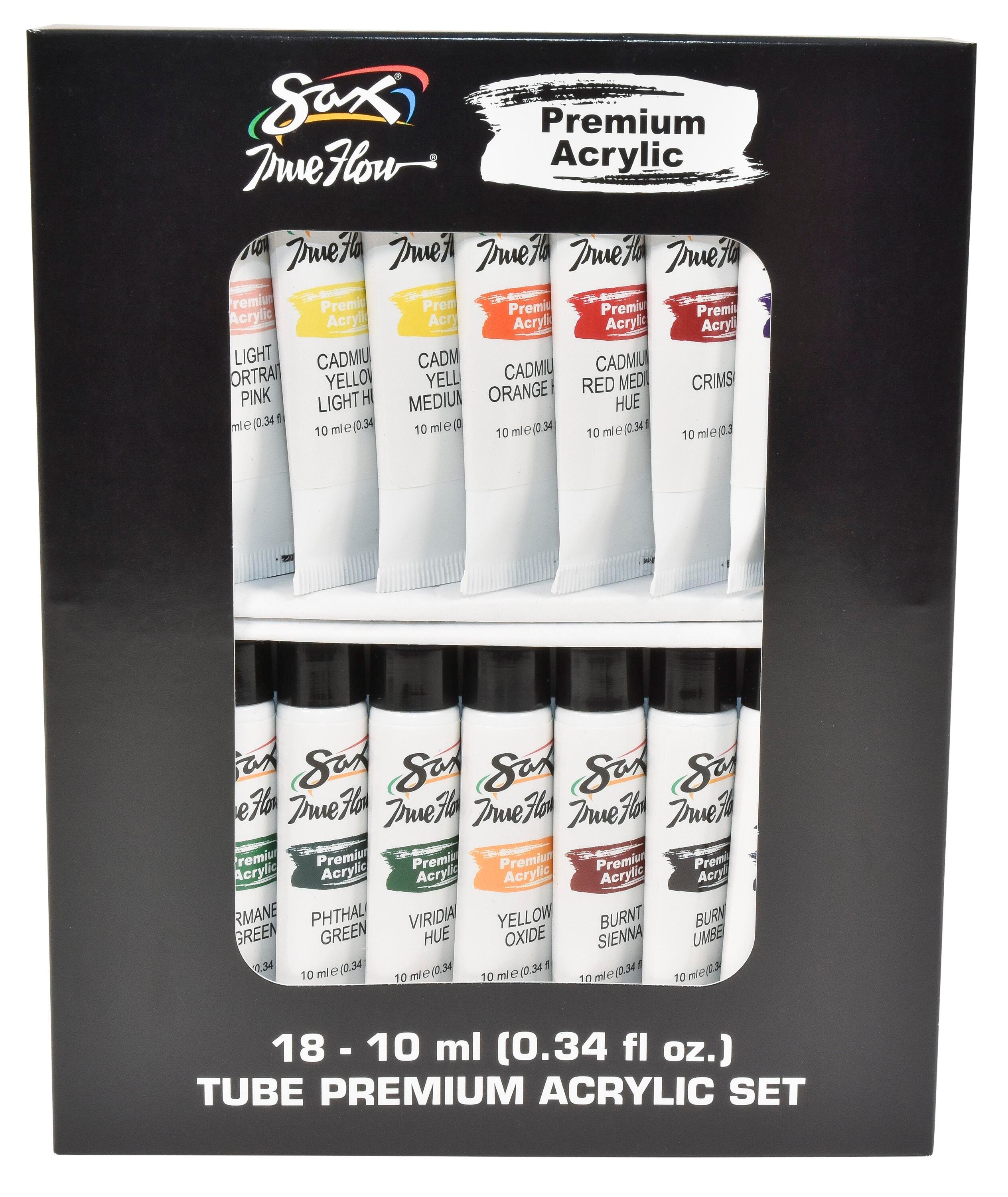 Sax Premium Acrylic Paint, Assorted Colors, 0.34 Ounce Tubes, Set of 18 2021168
