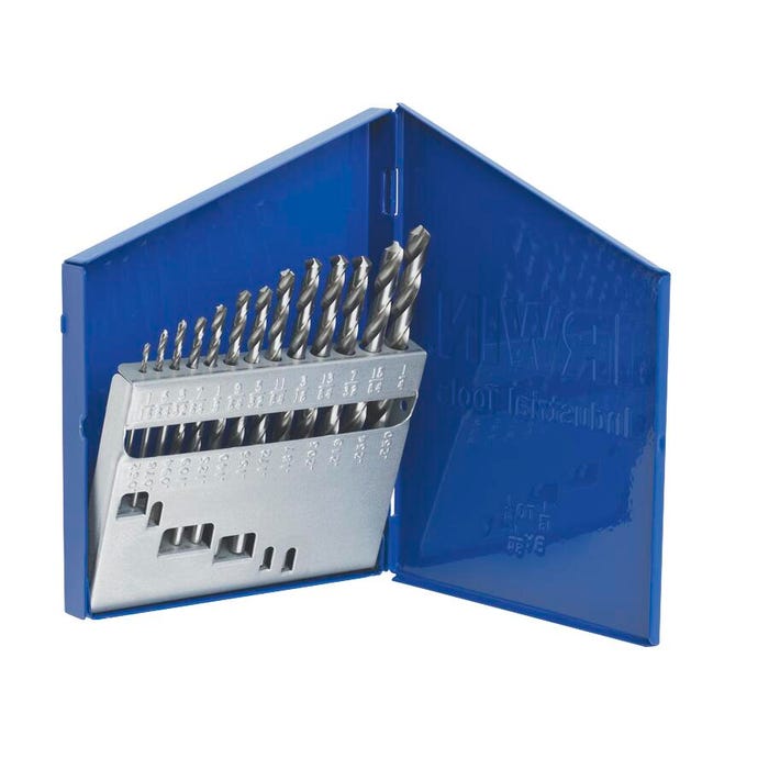 Hanson Jobbers Length Straight Shank HSS Drill Bit Set - Fraction, 1/16 - 1/4 in, 3/8 in Shank, Set of 13