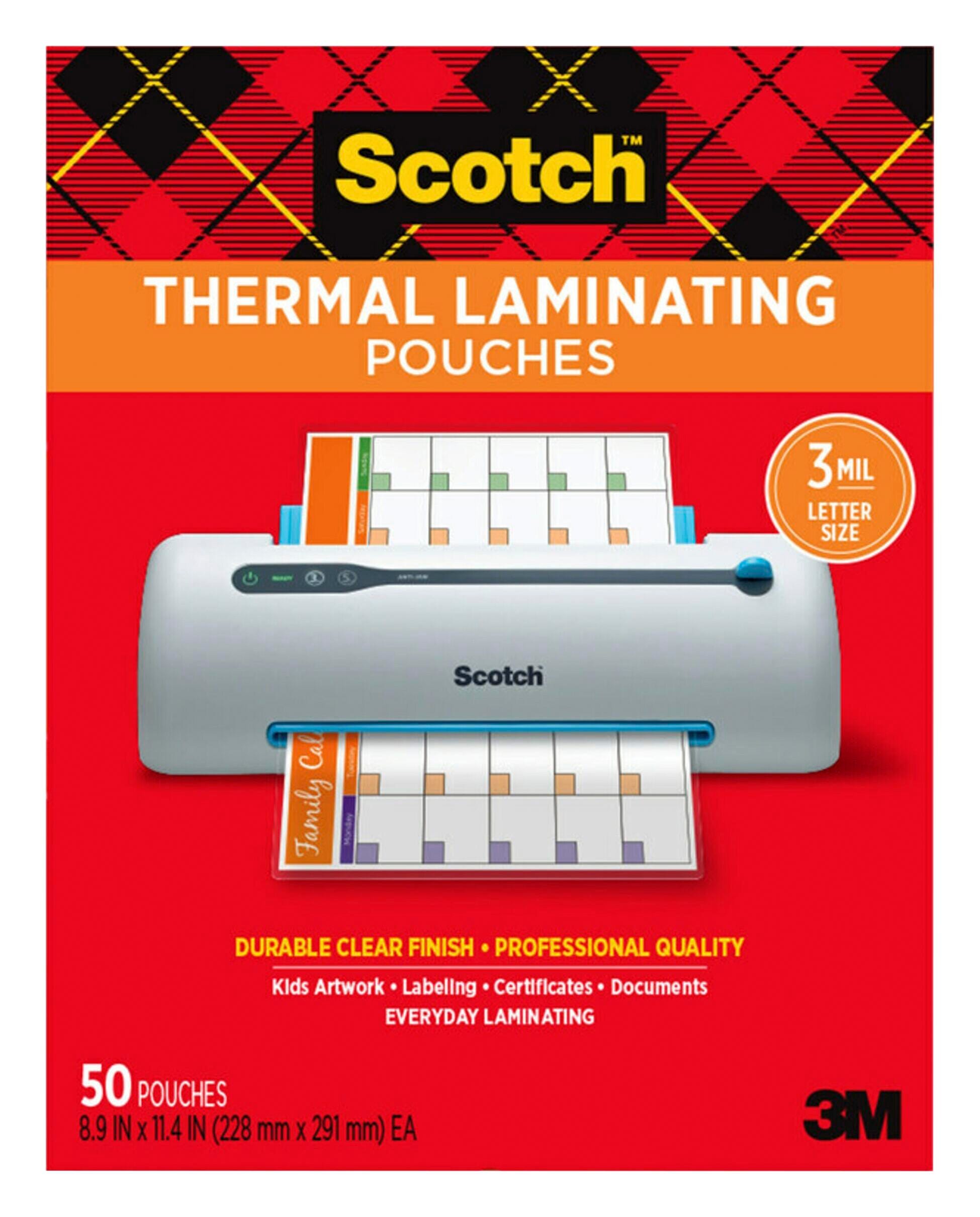 Image for Scotch Thermal Laminating Pouches, Letter Size, 3 mil Thick, Pack of 50 from School Specialty