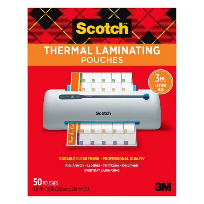 Scotch Thermal Laminating Pouches, Letter Size, 3 mil Thick, Pack of 50