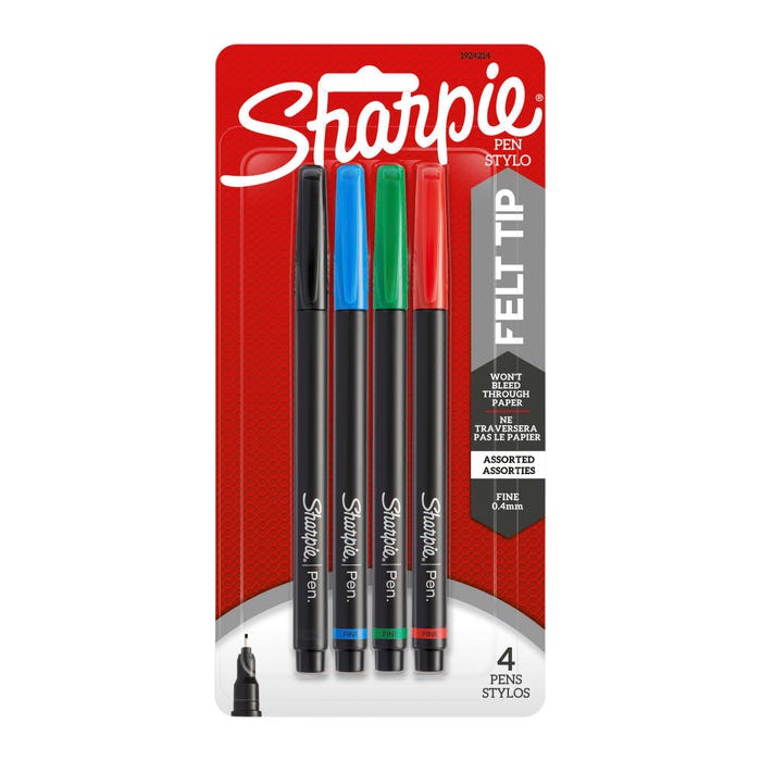 Sharpie Pens, Fine Point, 0.4mm, Assorted Colors, Set of 4