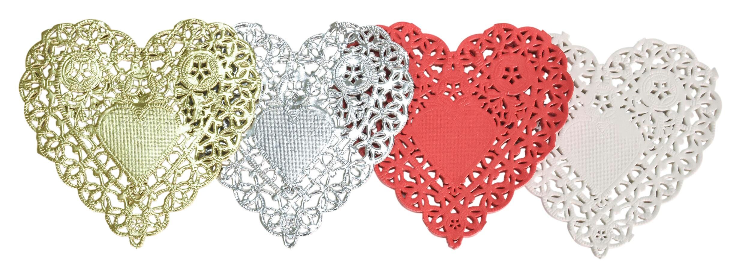 School Smart Paper Die-Cut Heart Lace Doily, 6 Inches, Assorted Color, Pack of 100 085617