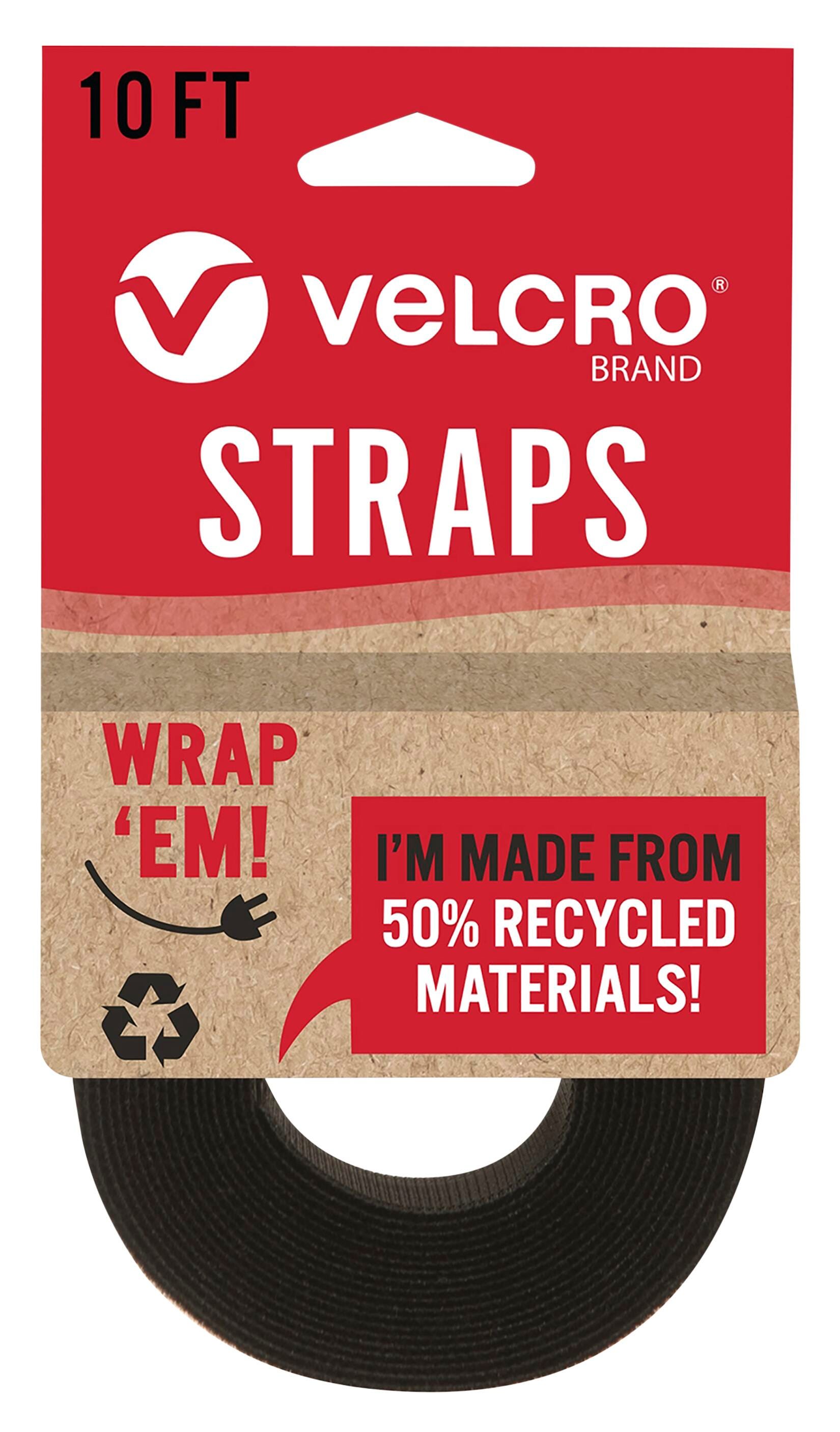 VELCRO Brand ECO Collection Cut to Length Straps, Double Sided Roll, 1 Inch X 10 Feet, Black, Item Number 2102640