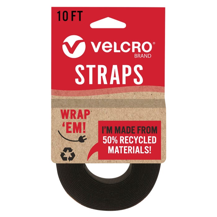 VELCRO Brand ECO Collection Cut to Length Straps, Double Sided Roll, 1 Inch X 10 Feet, Black