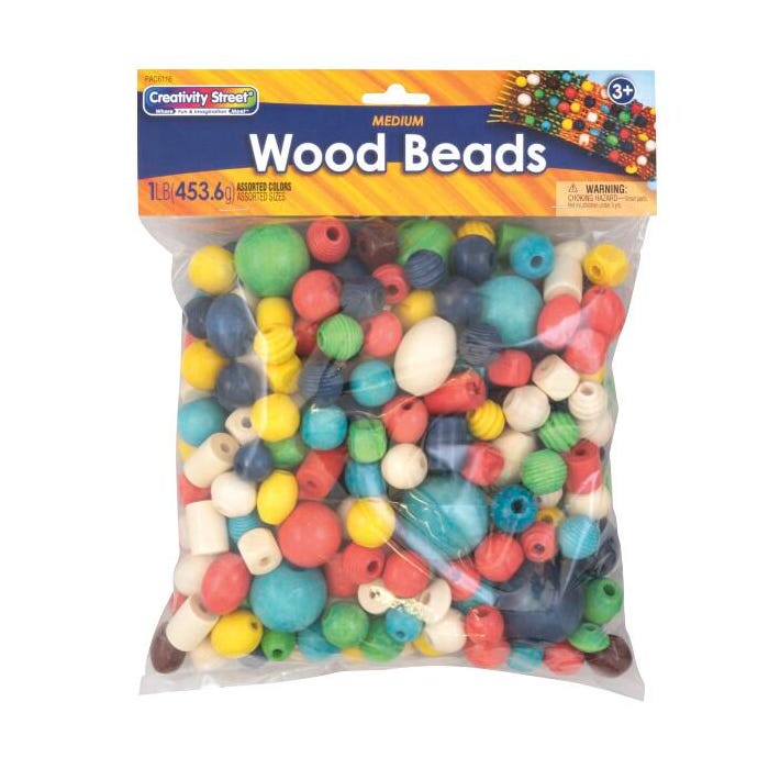 Creativity Street Medium Wood Beads, Assorted Colors and Sizes, 1 Pound