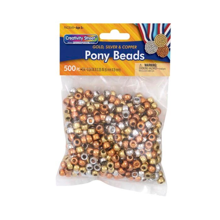 Creativity Street Plastic Pony Beads, Assorted Metallic Colors, Pack of 500