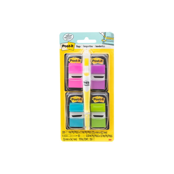 Post-it Flag Value Pack with Highlighter, 1/2 Inch, Assorted Bright Colors, Pack of 250