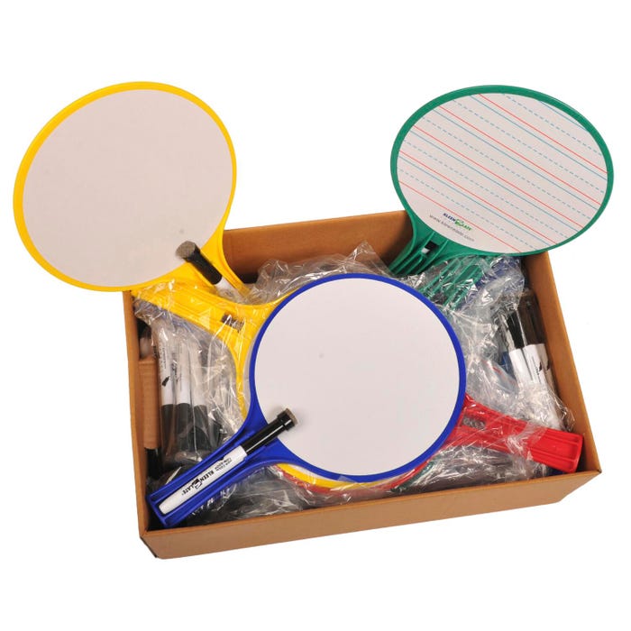 KleenSlate Round Dry Erase Boards with Dry Erase Markers, Two-Sided, Lined/Plain, Assorted Colors, 12 Pieces