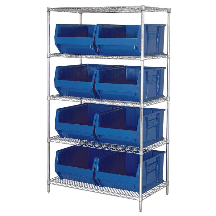 Quantum 5-Shelf Steel Storage Shelf Unit with 8 Bins, Wide, 42 x 24 x 74 Inches