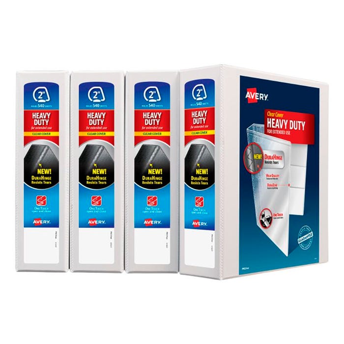 Avery Heavy-Duty View Binder, 2 Inch, Slant Ring, White, Pack of 4