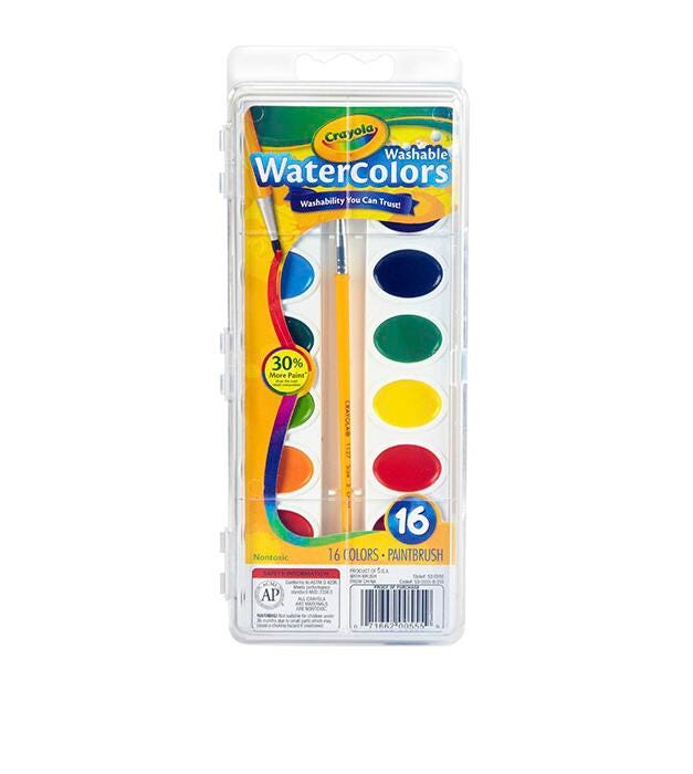 Crayola Non-Toxic Washable Semi-Moist Watercolor Paints, Plastic Oval Pan, 16 Assorted Colors, Item Number 008685