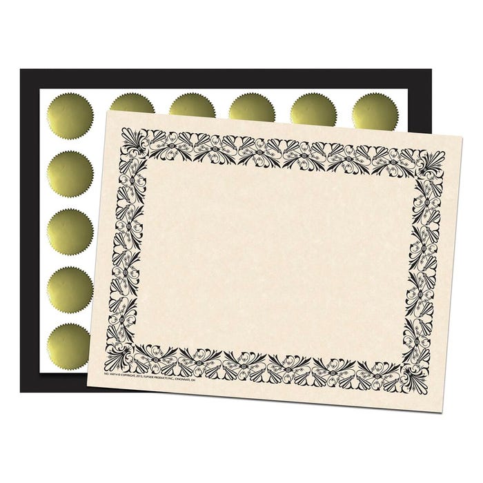 Haye's Art Deco Certificate Set with 50 Bordered Papers, 30 Folder and 30 Seals, Black