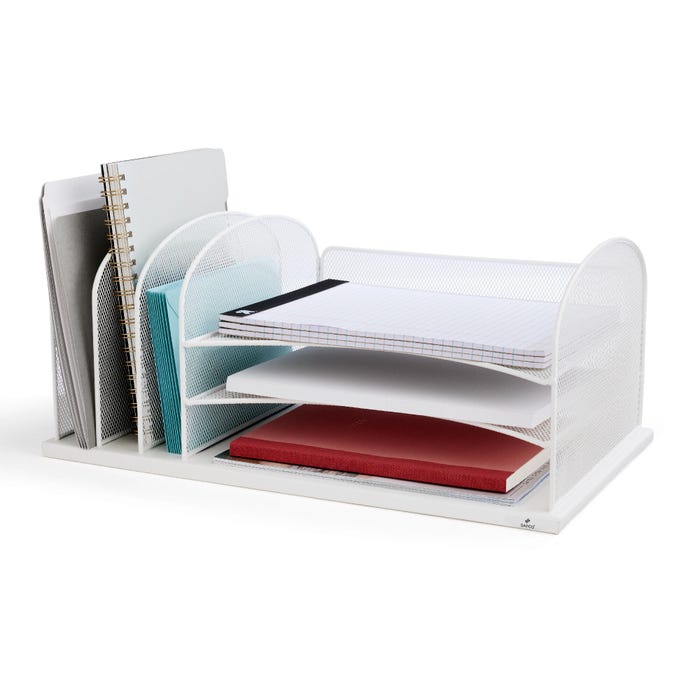 Safco Onyx Desk 3 Tray 3 Upright Mesh Organizer, 19-1/2 x 11-1/2 x 8-1/4 Inches, White