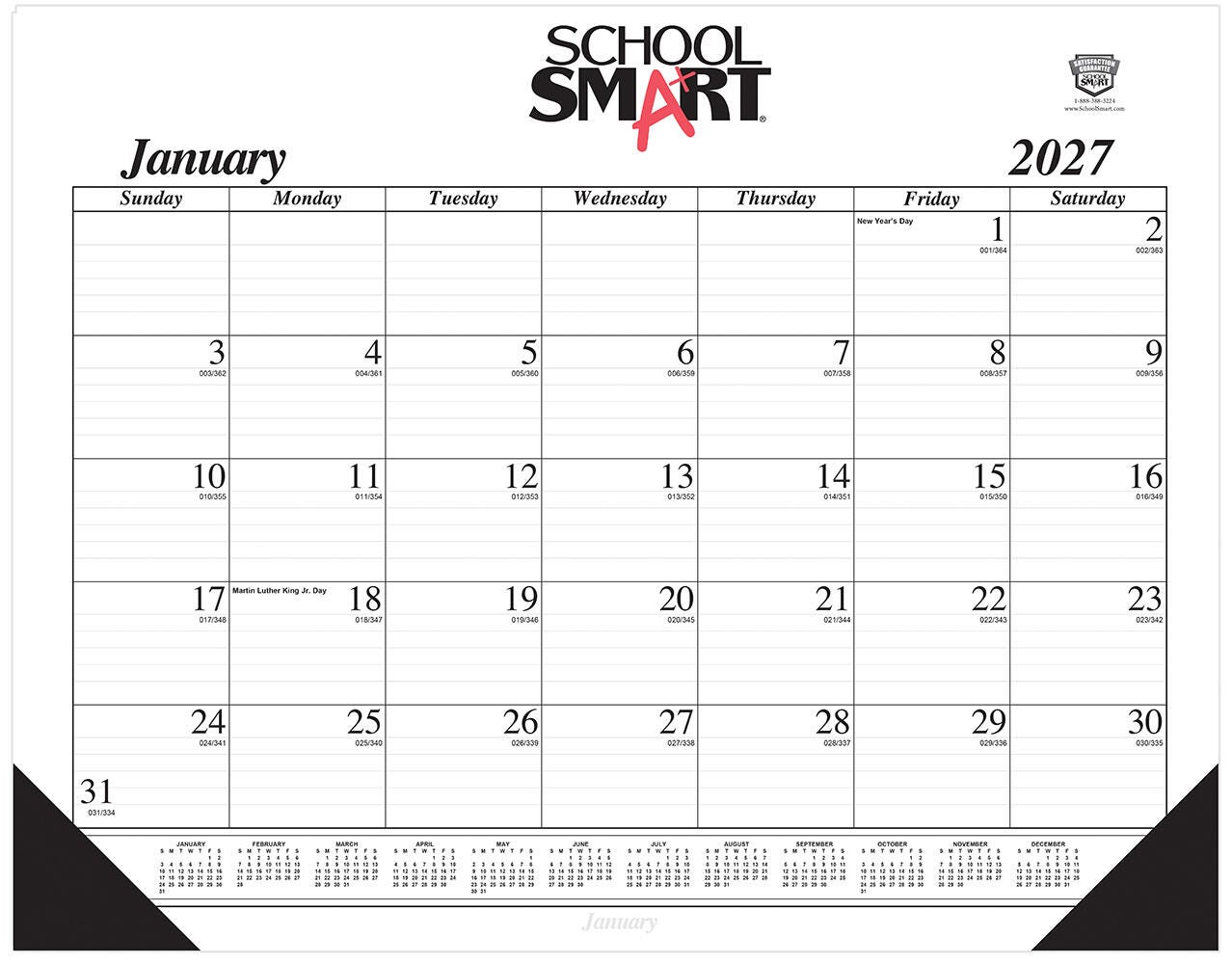 School Smart, 12 Month Calendar Year Desk Pad, January-December 2027, 22 x 17 Inches 2215640