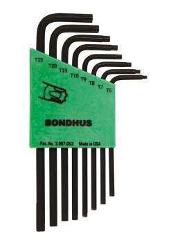 BONDHUS 8-Piece Long Arm Star Tip L-Wrench Hex Key Set, T9 - T40, Protanium Steel, Green, Set of 8 1047404