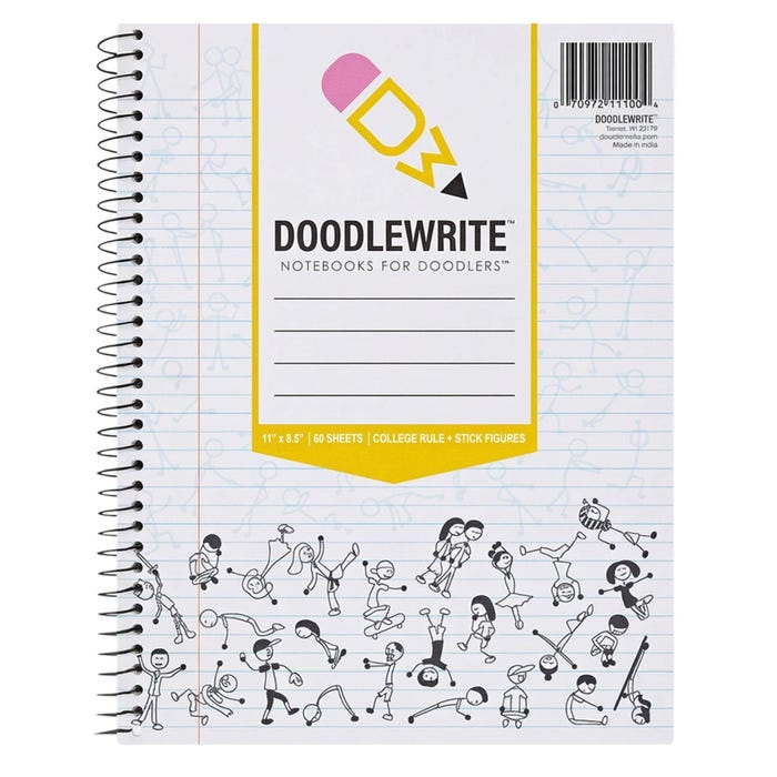 Roaring Spring Doodlewrite, 1 Subject, 11 x 8 Inches, College Ruled, Stick Figures