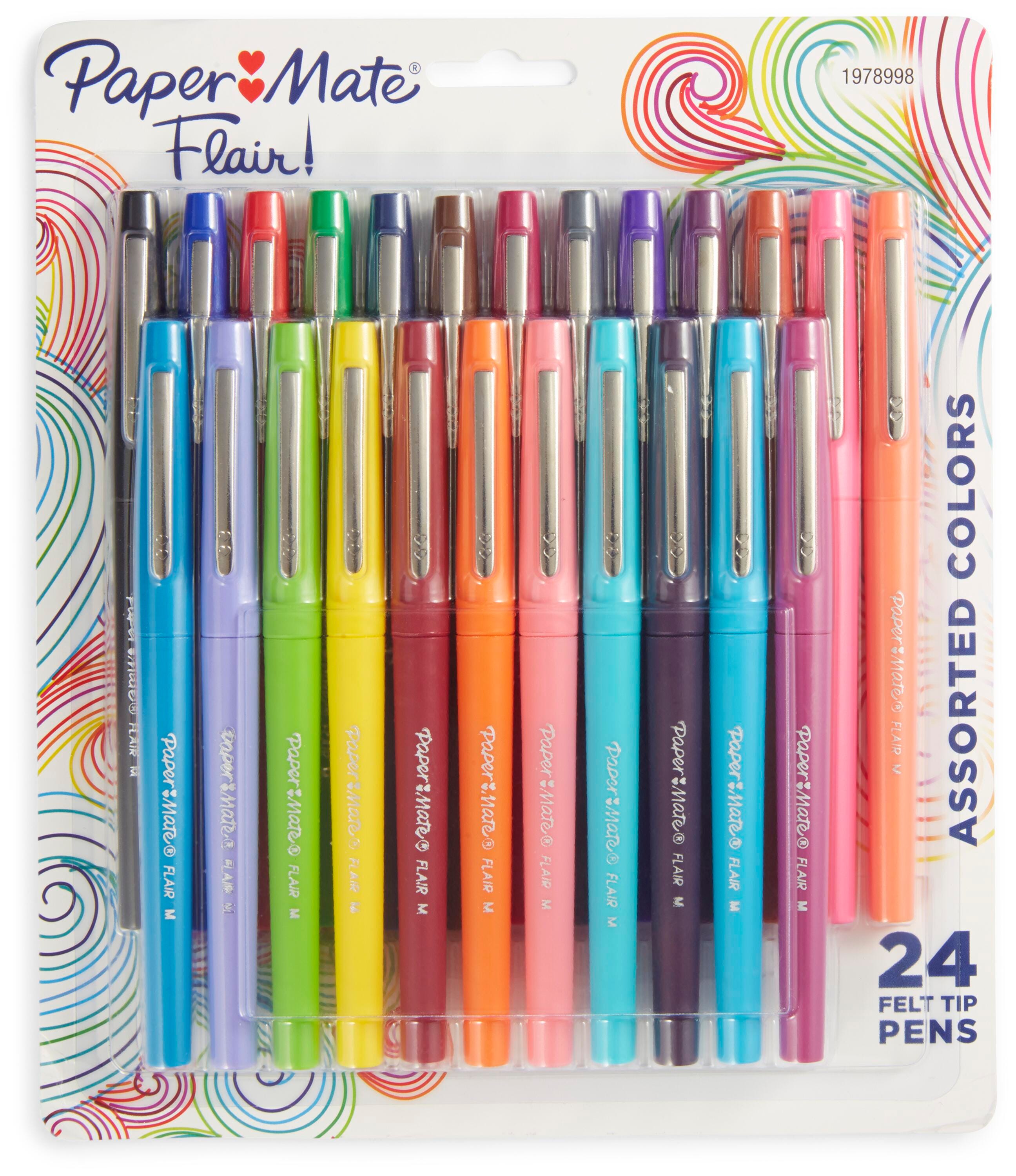 Paper Mate Flair Felt Tip Pens, Assorted Colors, Pack of 24