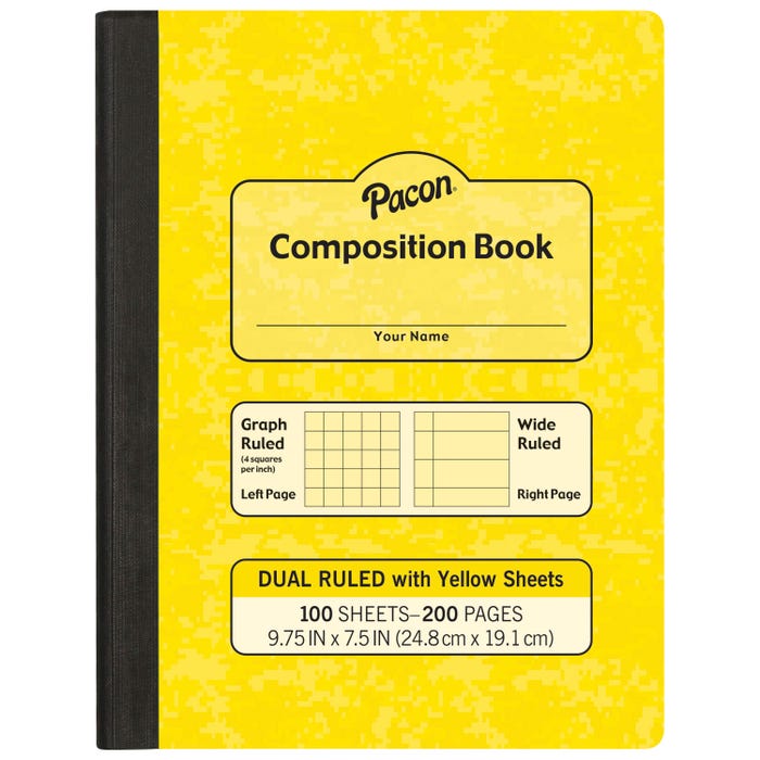 Pacon Dual Ruled Composition Book, Yellow, 9-3/4 x 7-1/2 Inches, 100 sheets
