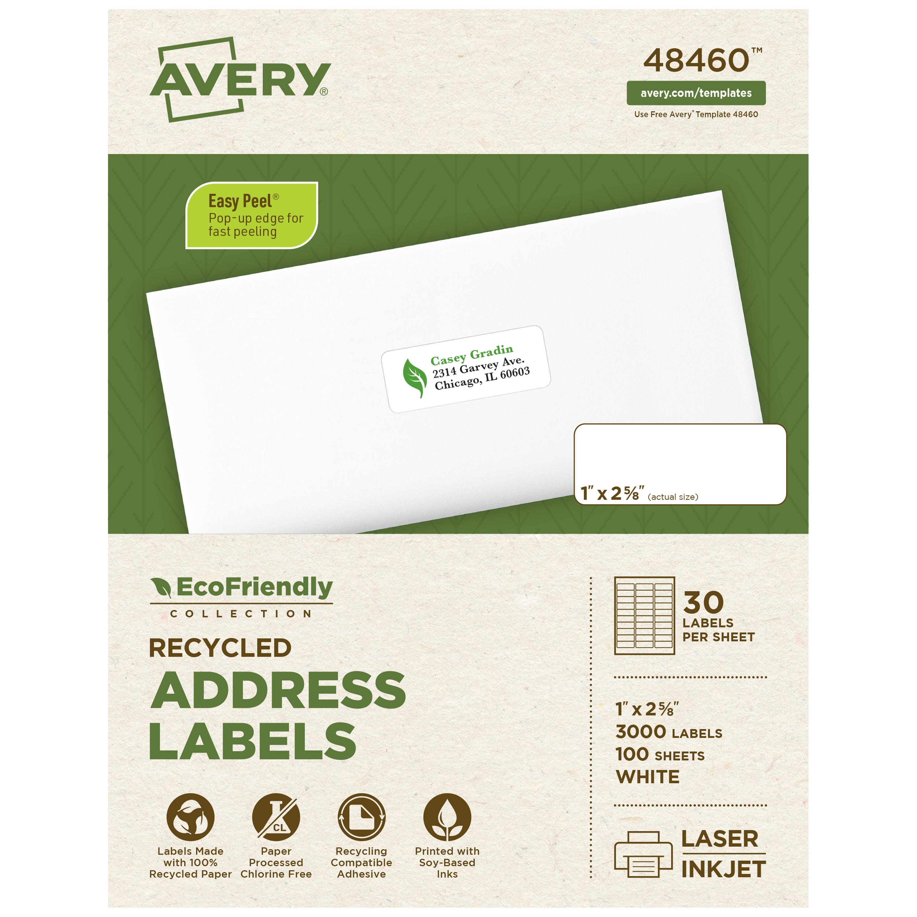 Avery EcoFriendly Address Labels, 1 x 2-5/8 Inches, Pack of 3000 1370151